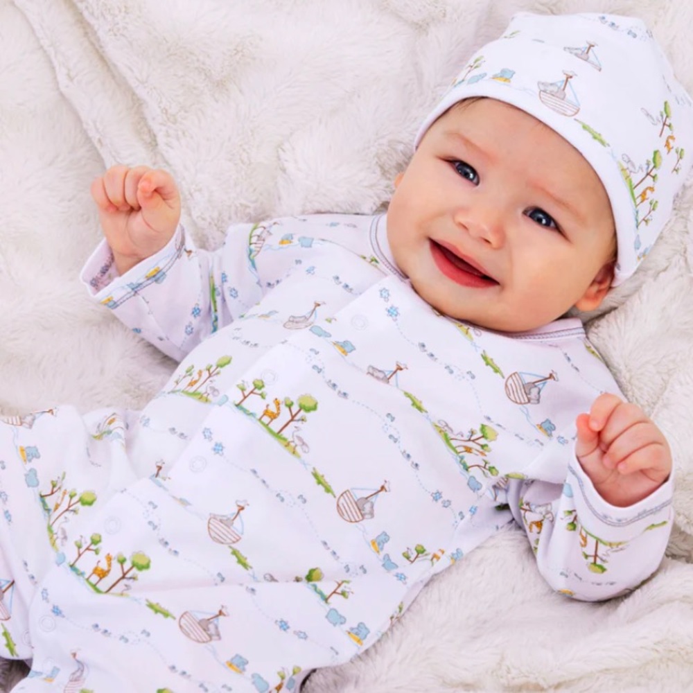 Kissy Kissy White Baby Sleep Sack with Green & Blue Tree and Boat Print